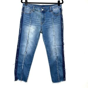 LITZ dark wash raw hem seamed pants S13